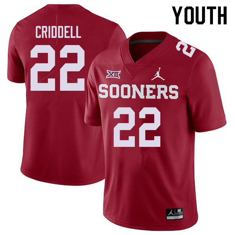 Jordan Brand Youth #22 Jeremiah Criddell Oklahoma Sooners College Football Jerseys Sale-Crimson